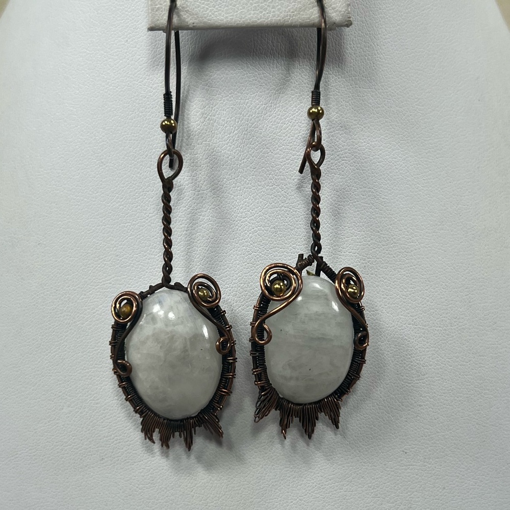 Copper Moonstone Vintage Style Gemstone Earrings